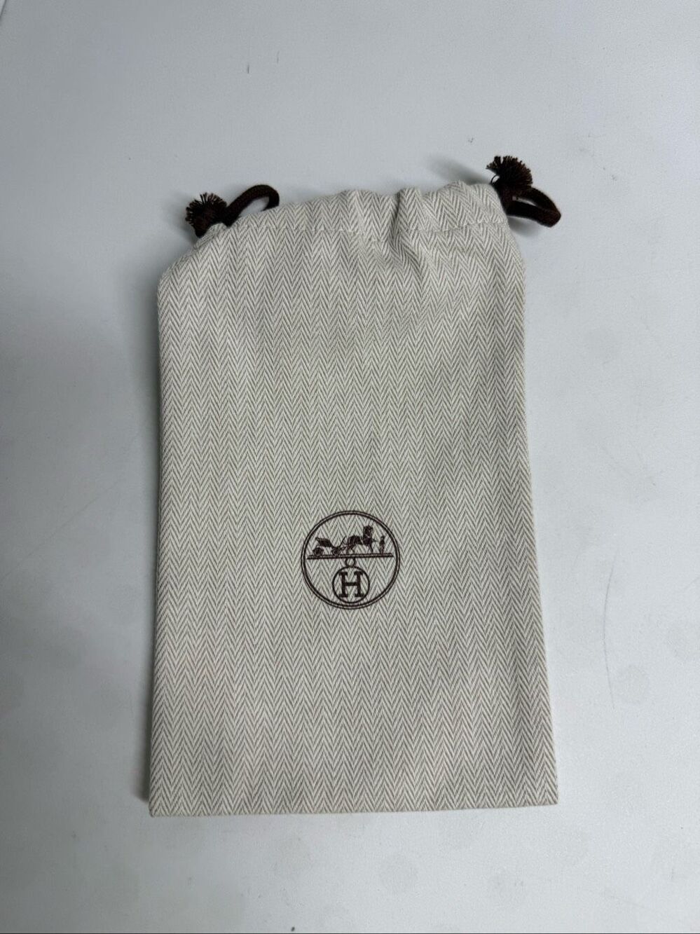 Hermes Dust Bag Drawstring Herringbone Cotton Size 5″ × 8″